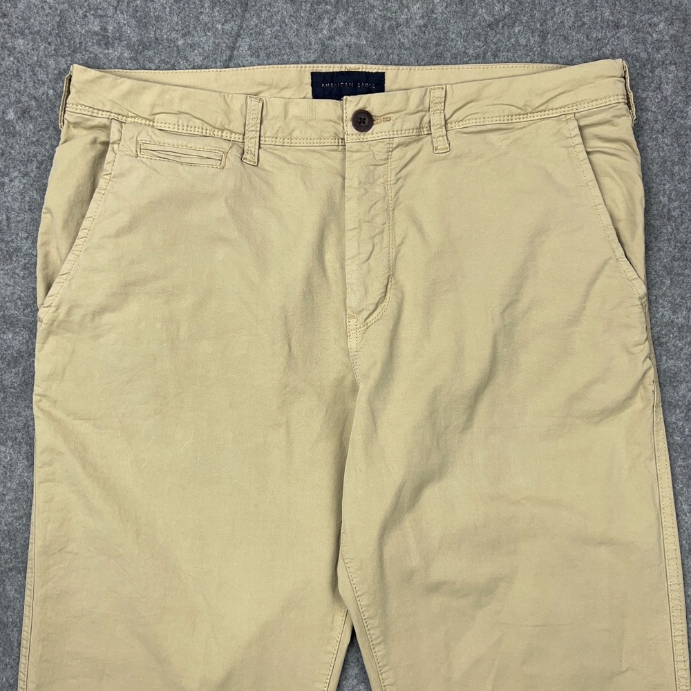 American Eagle Pants Mens 34x34 Tan Khaki Relaxed‎ Straight Chino Cotton Classic - Picture 2 of 12